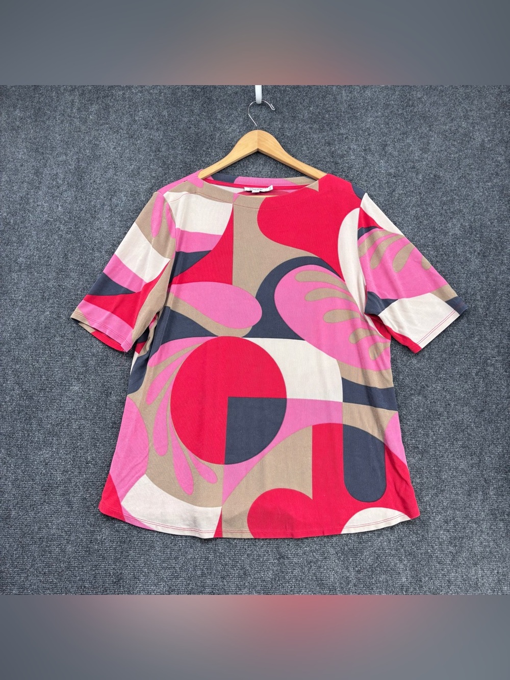 Chicos Abstract Whimsy Artsy Liquid Knit Short Sleeve Top Women’s XL (3) Office